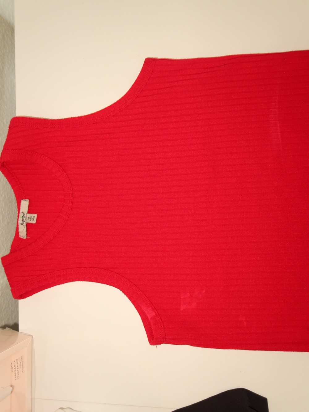 Papaya Ribbed Sleeveless Tank in Bright Red